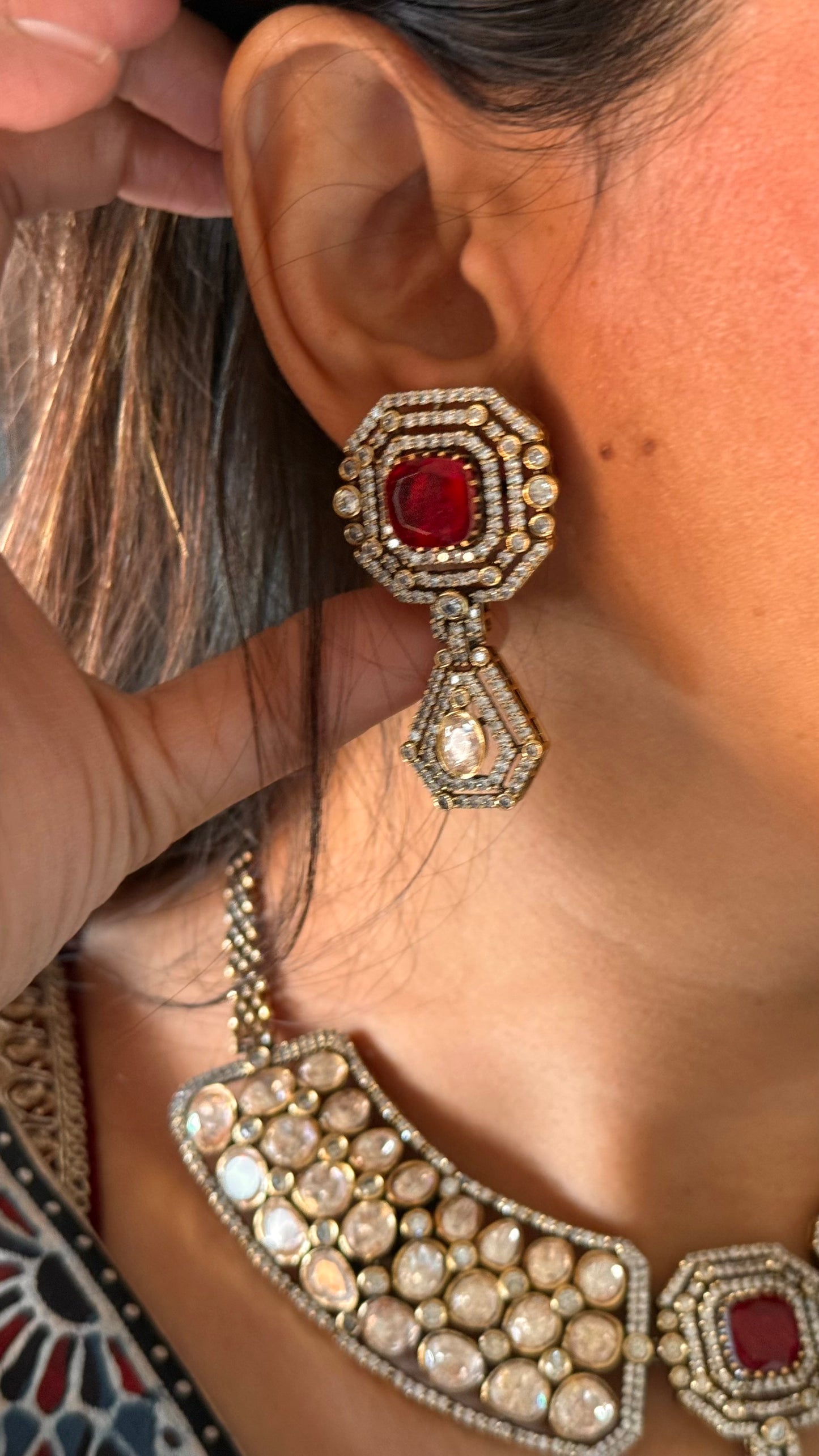 Ruby real moissanite peeli polki cocktail necklace