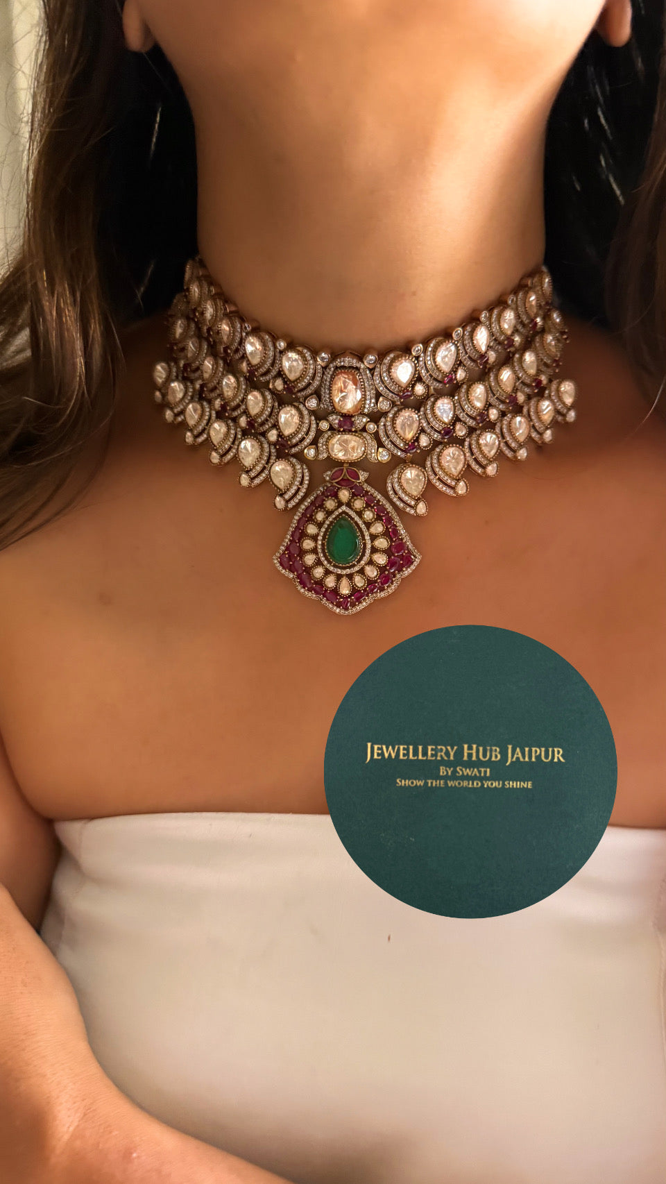 Real moissanite emerald & ruby choker