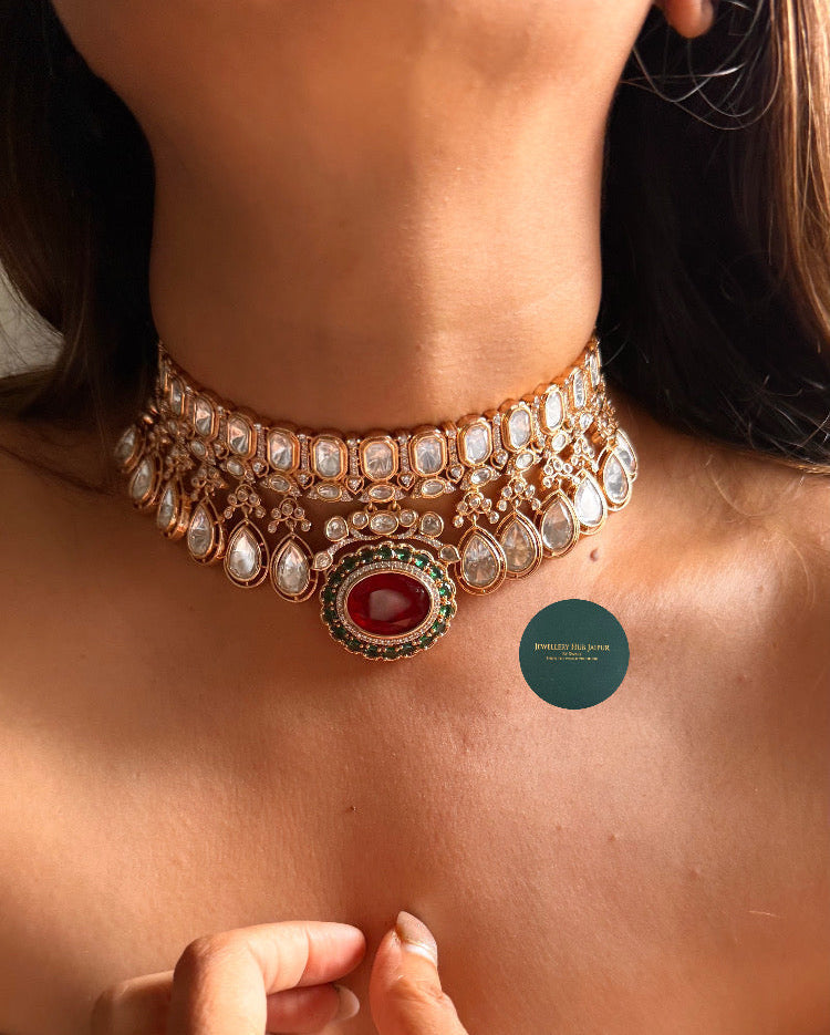 Ruby Emerald choker and collar necklace combo