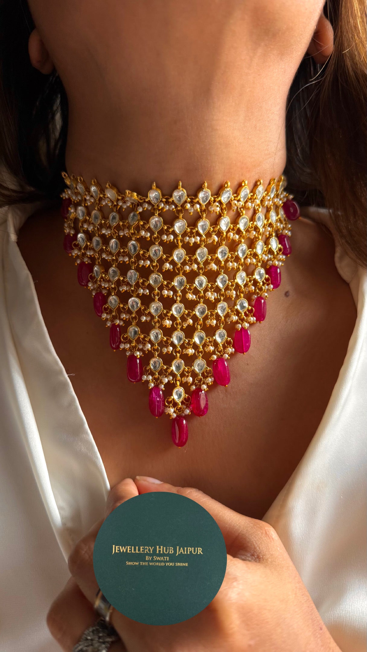 8 layered paachi Kundan ruby strawberry Necklace