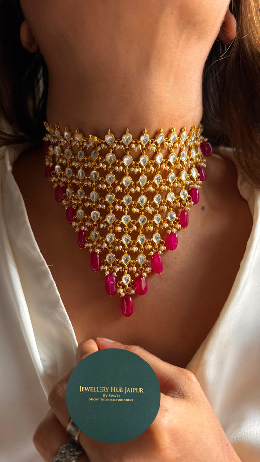 8 layered paachi Kundan ruby strawberry Necklace