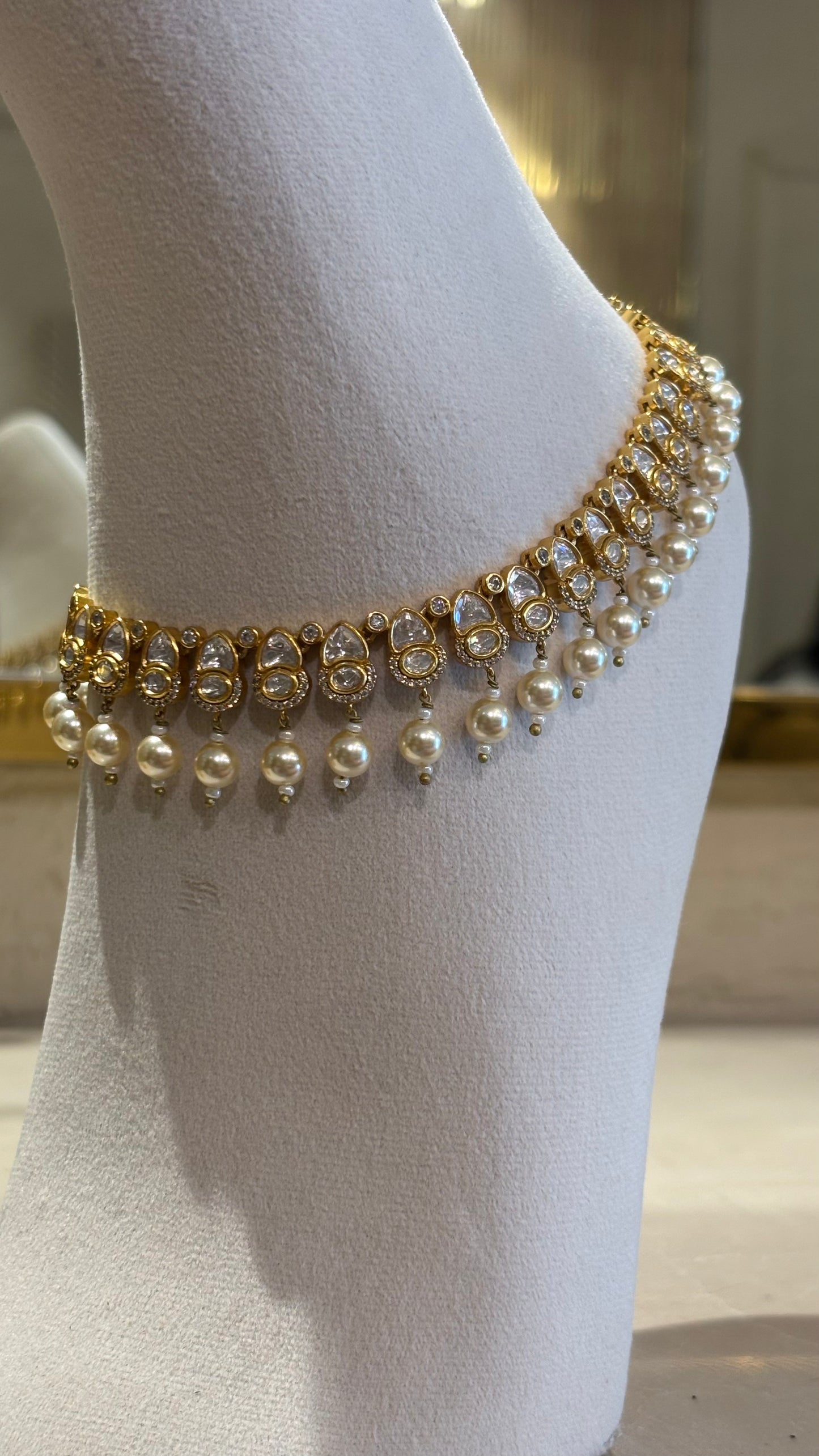 Pearld & polki Anklet set