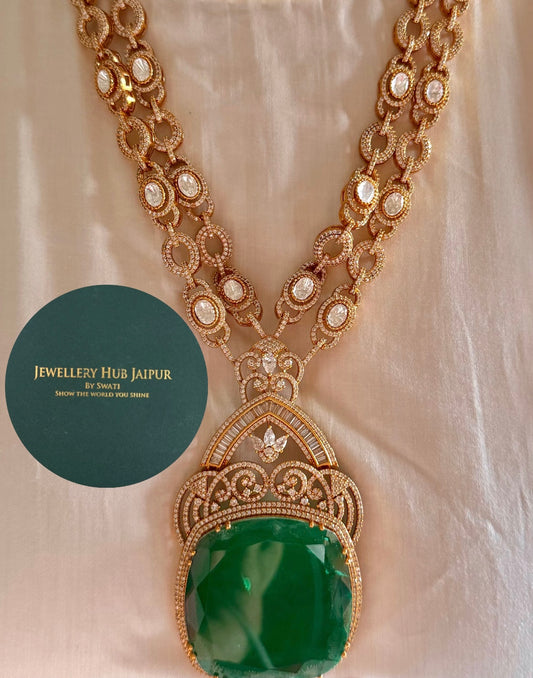 Emerald moissanite designer long necklace