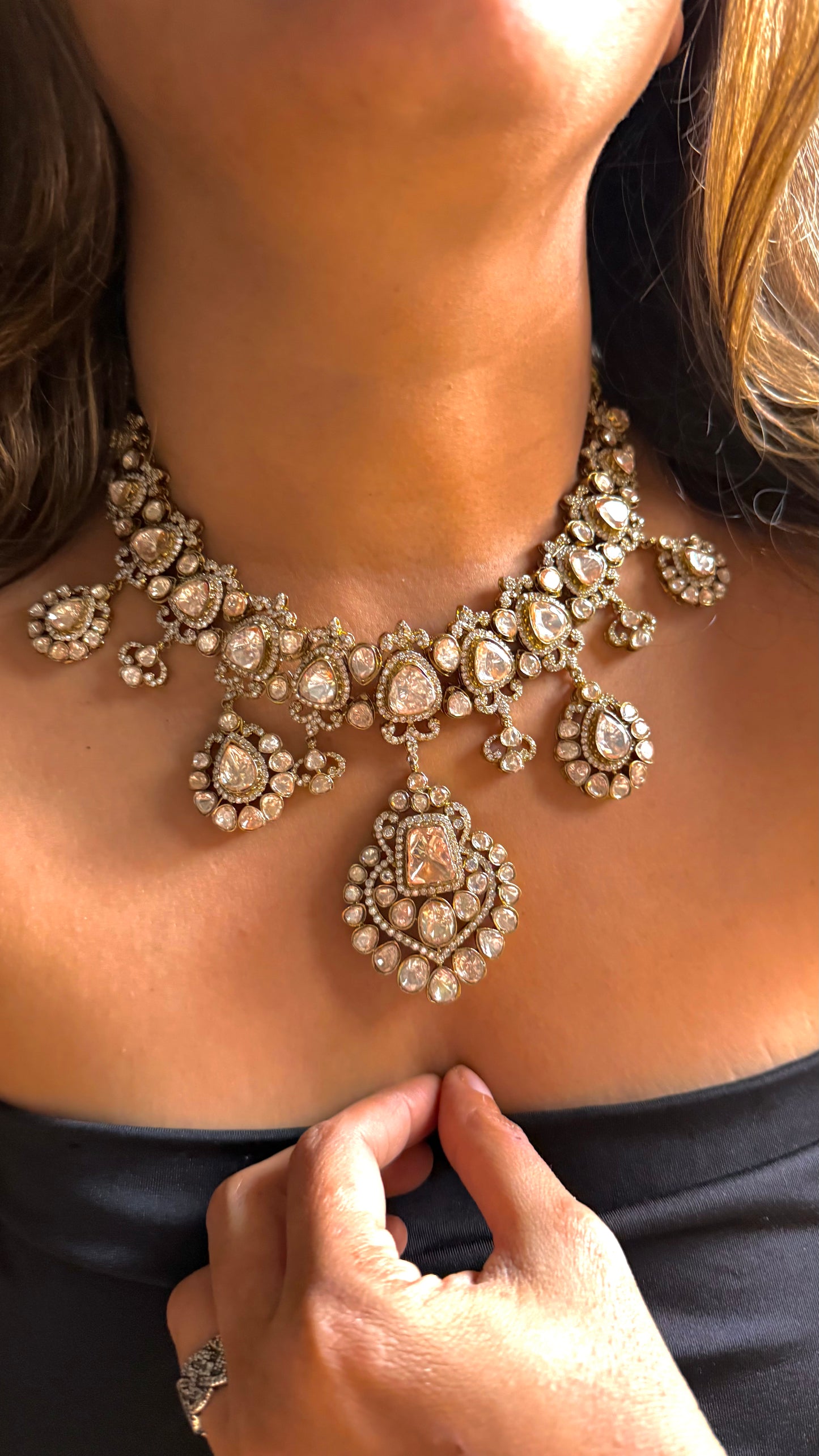 Real Moissanite Polki victorian Statement Necklace