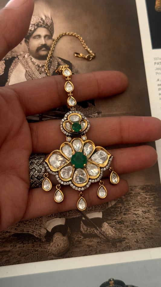 Emerald meenakari moissanite gold polish mangtika