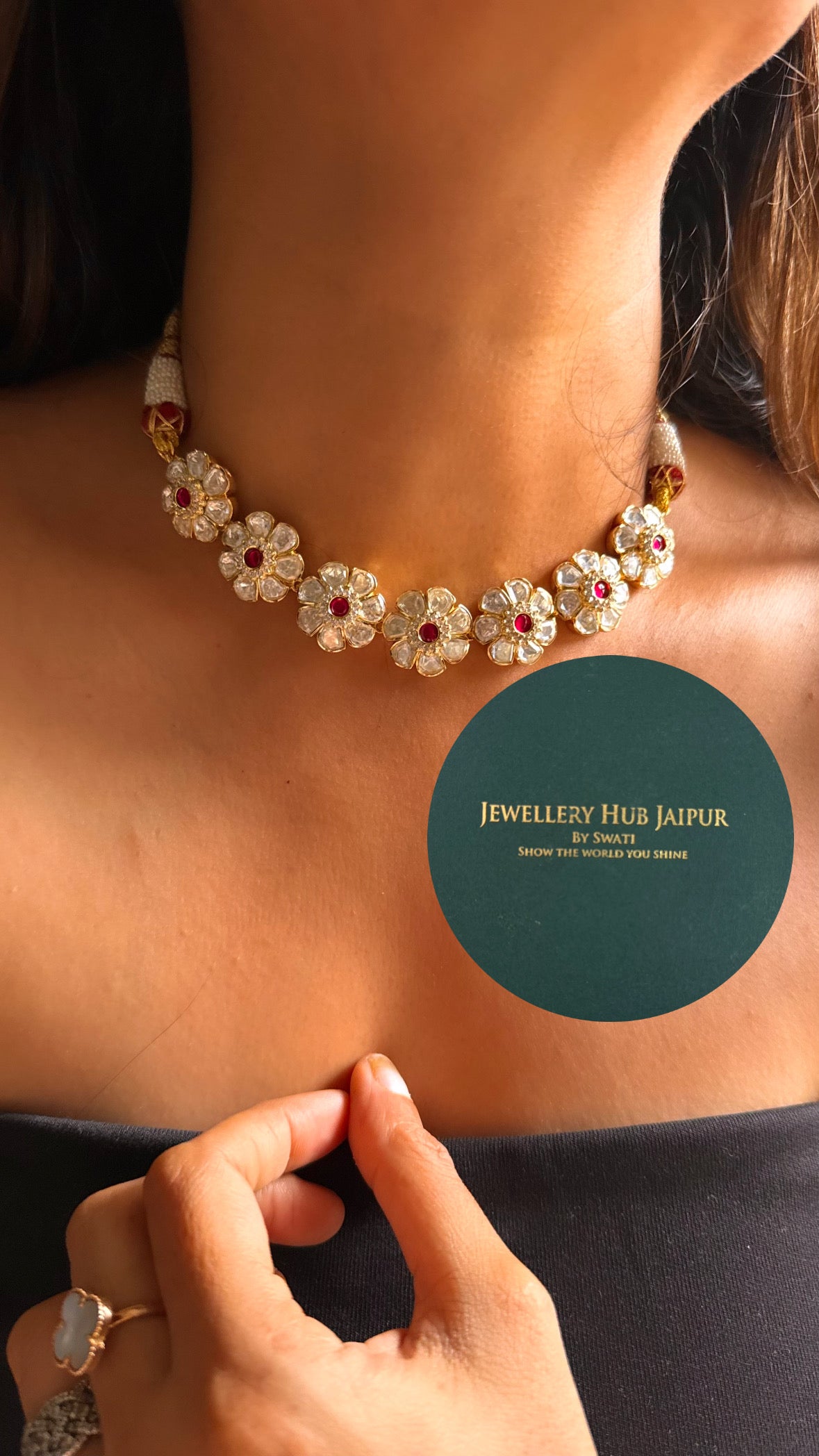 Rani pink floral real moissanite minimal collar set