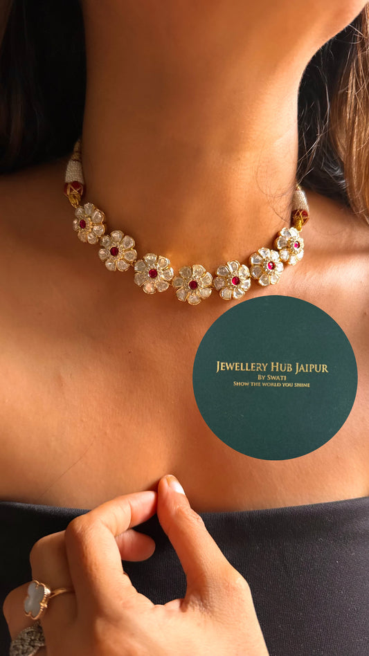 Rani pink floral real moissanite minimal collar set