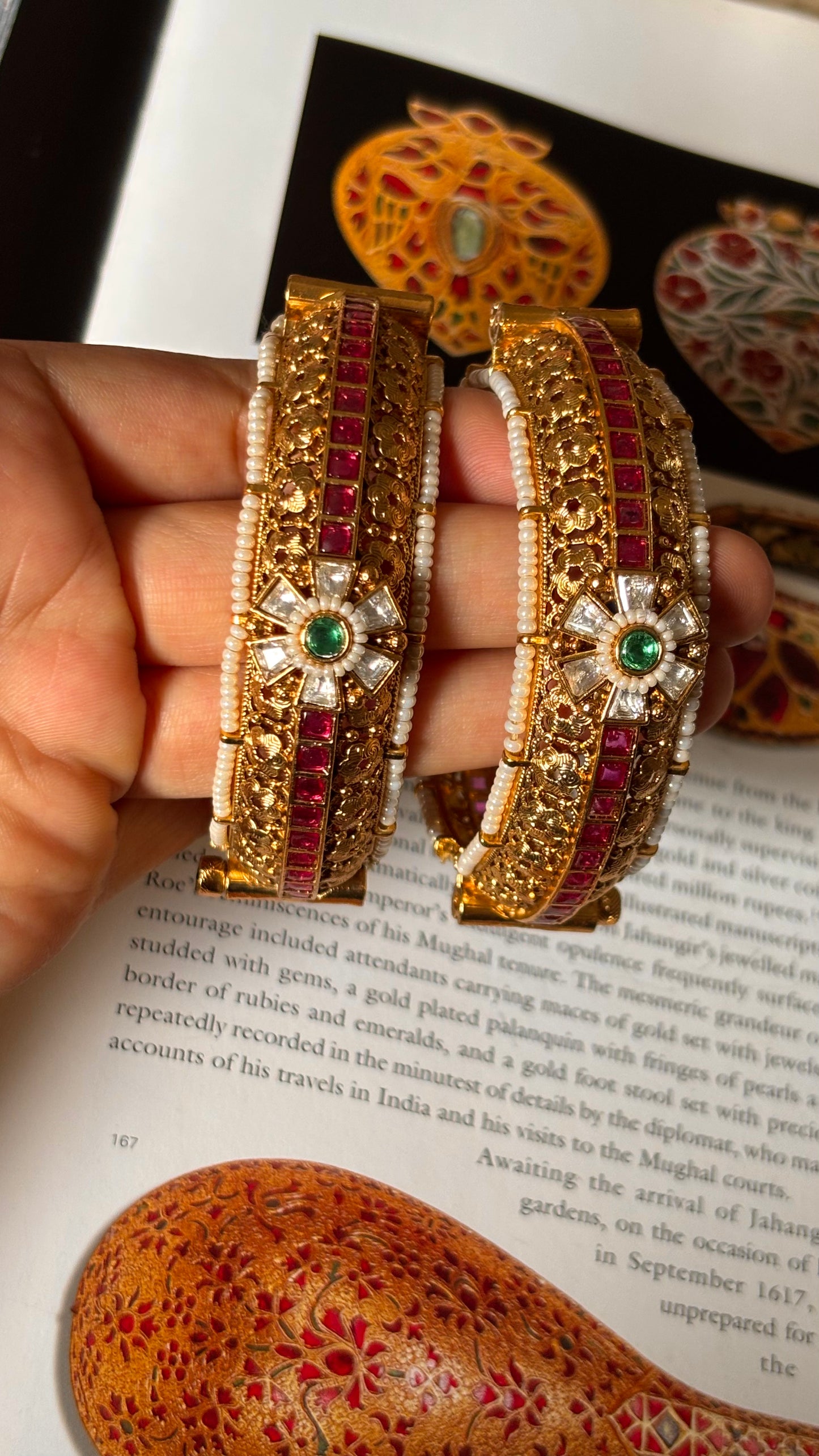 Emerald & Ruby with floral rajwada openable bangles