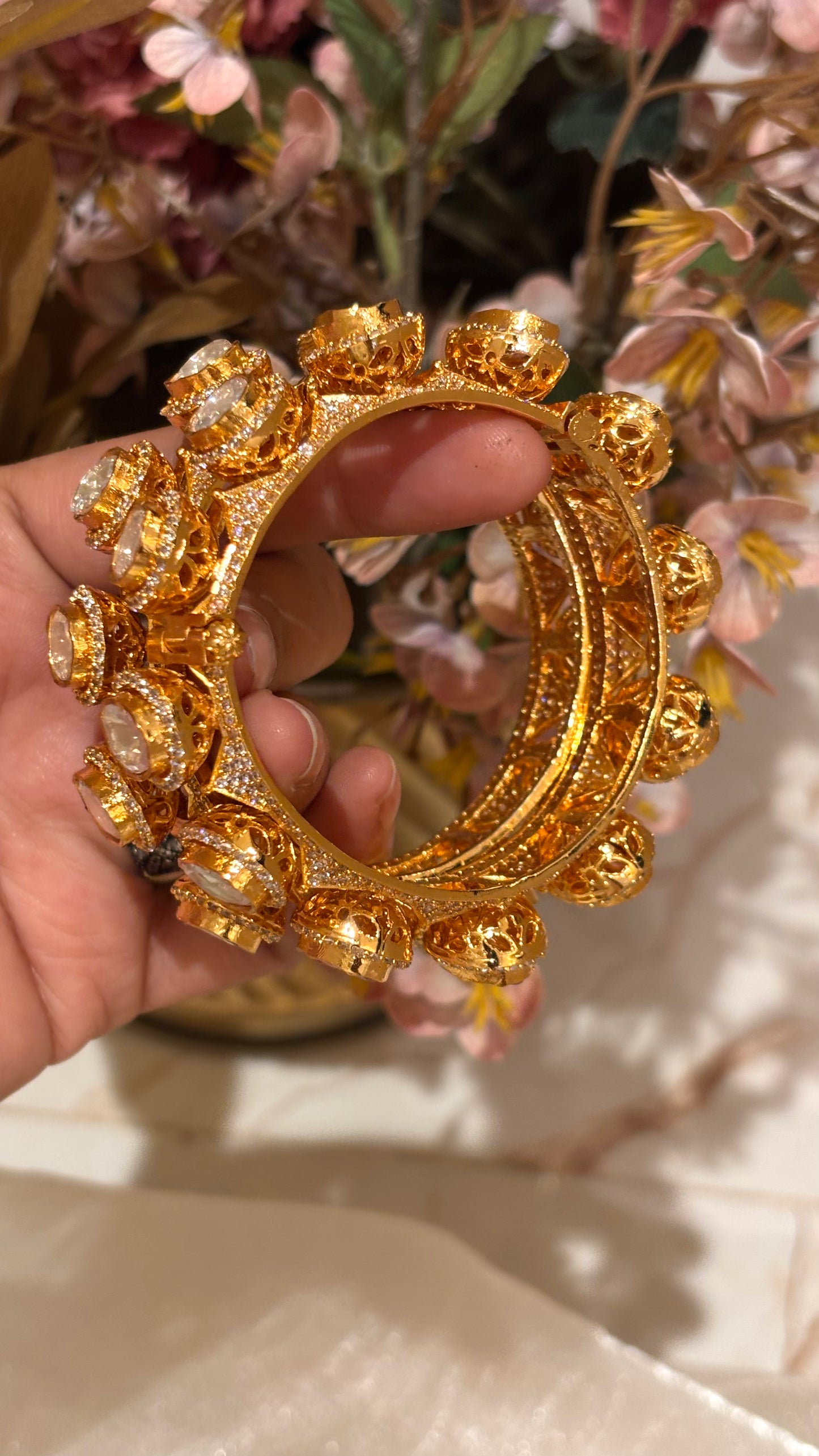 Real moissanite peeli polki gold bangles