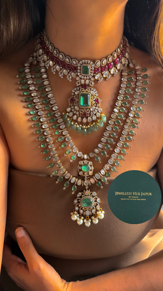Mint doublet & rani pink moissanite bridal set