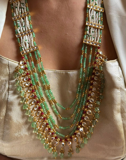 Rani pink & mint strings with mint drop rajwada long set