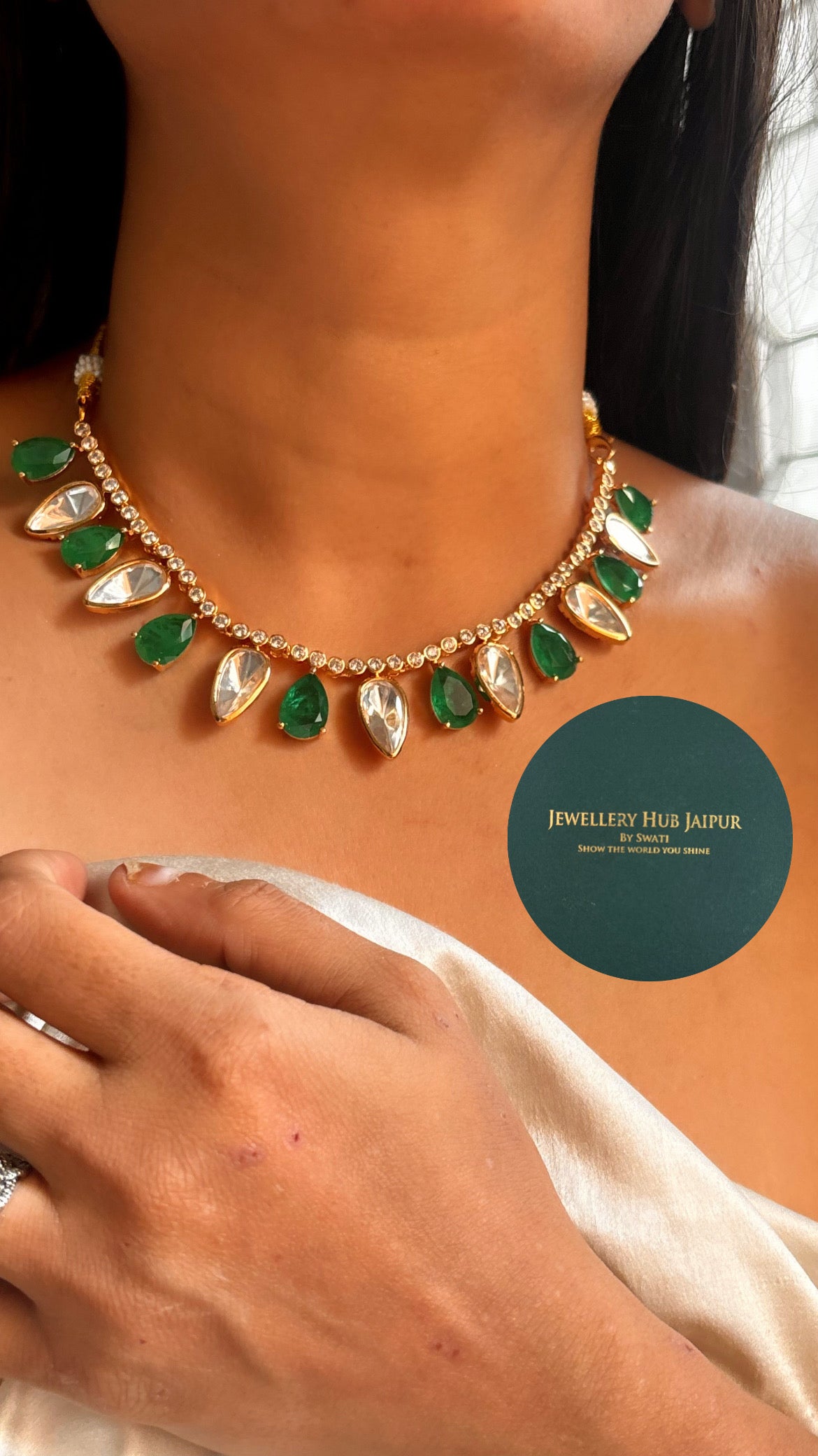 Emerald lab stone cocktail collar necklace
