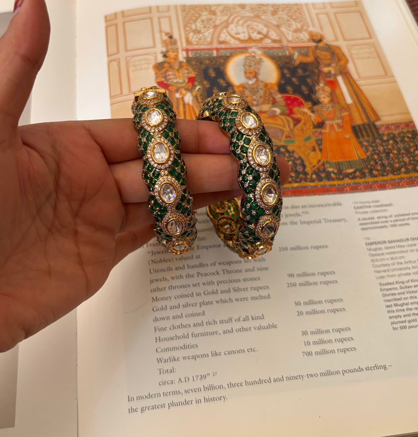 Emerald takkar work moissanite bangles