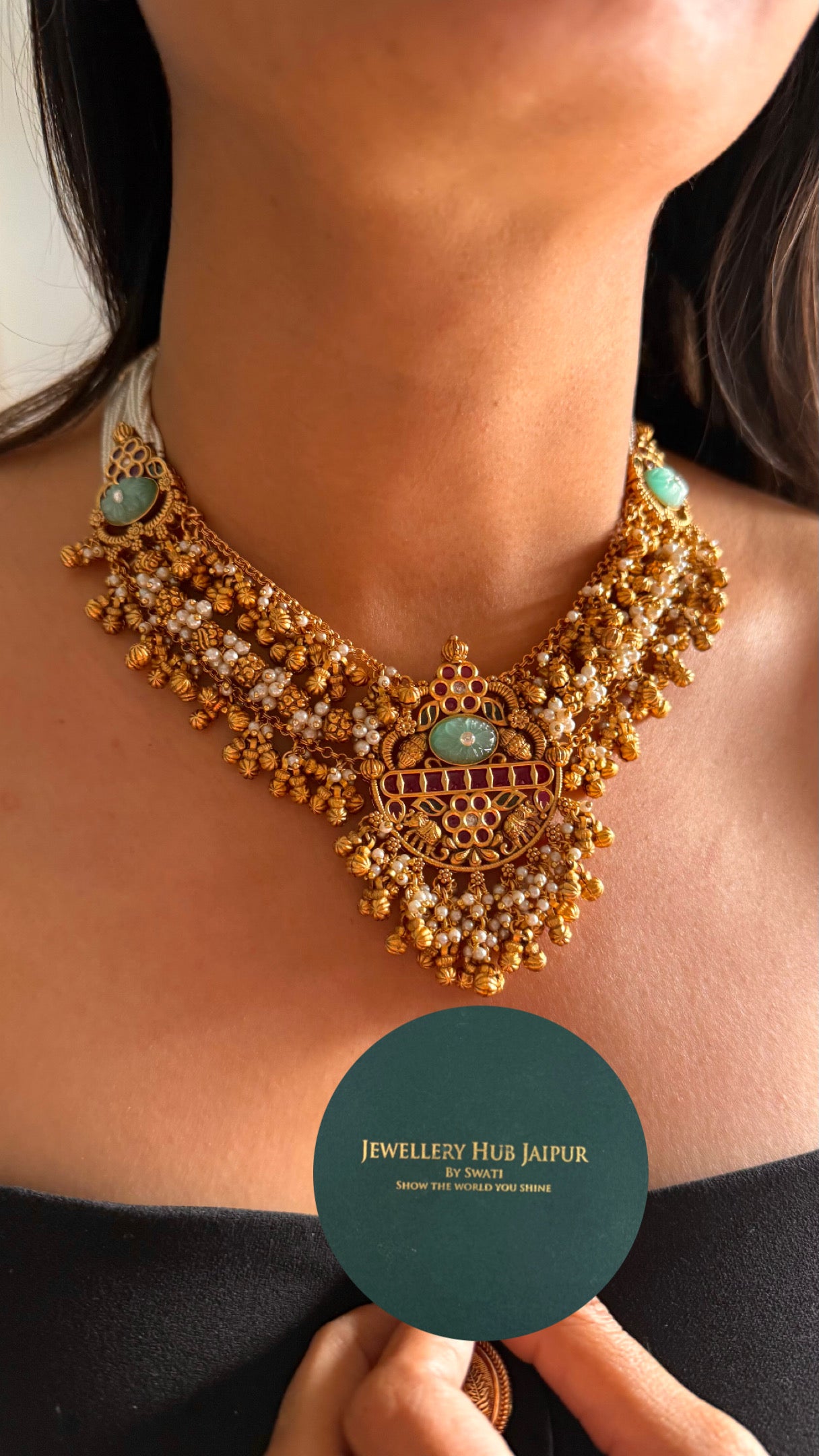 Mint & Rani pink rajwadi collar necklace