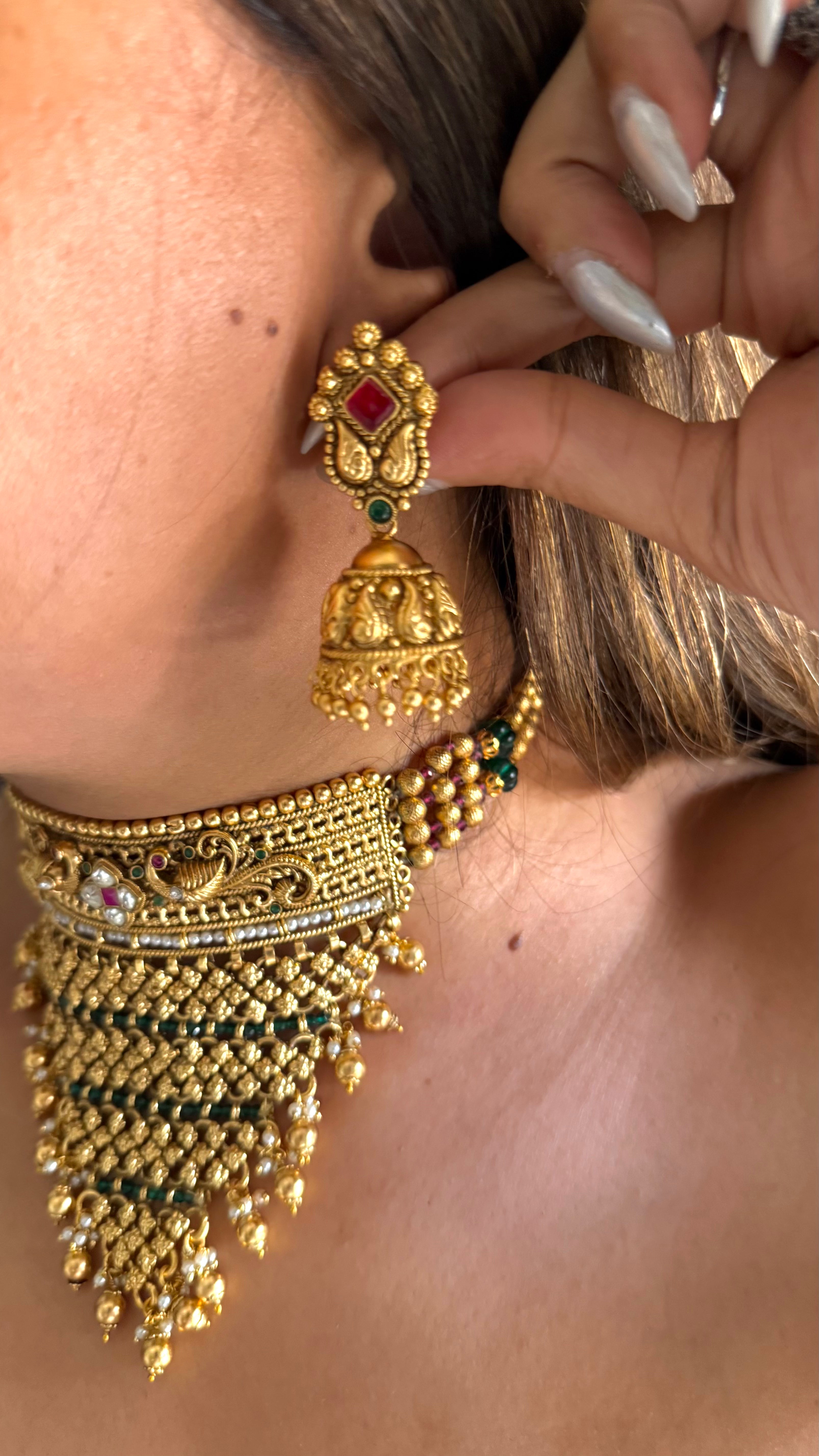 Ruby with peacock jhalar rajwada aad