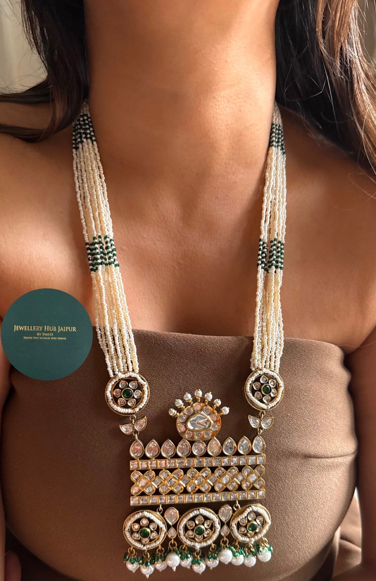 Floral designer with pearl detailing long Necklace