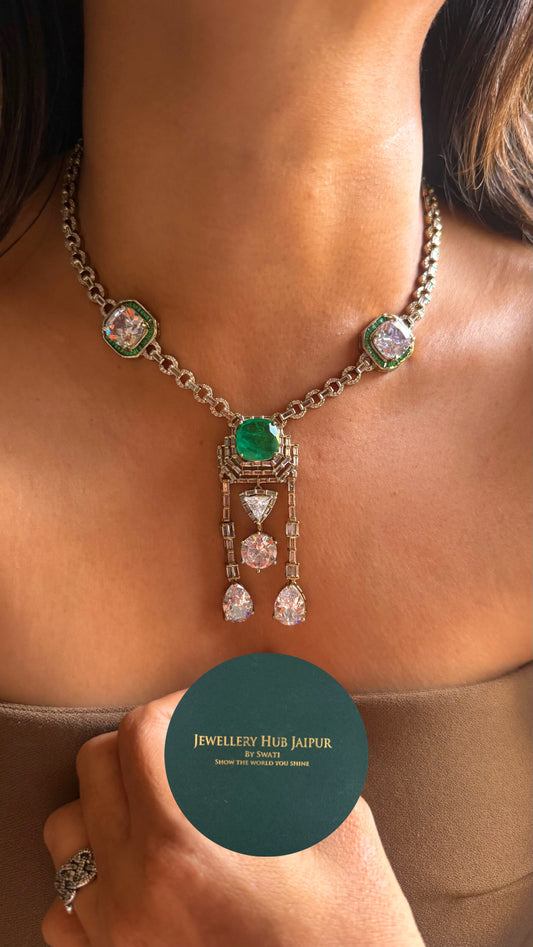 Emerald doublet with cz diamond minimalist set