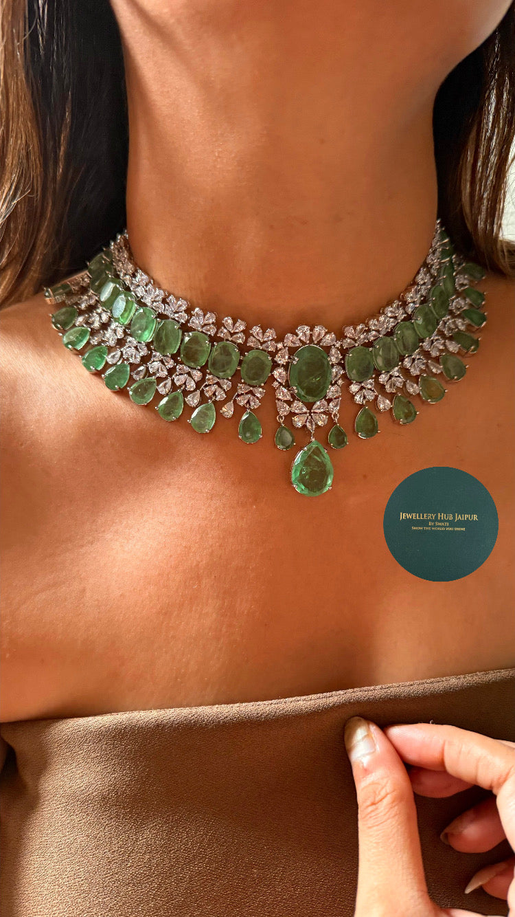 Mint doublet cz diamond designer choker set