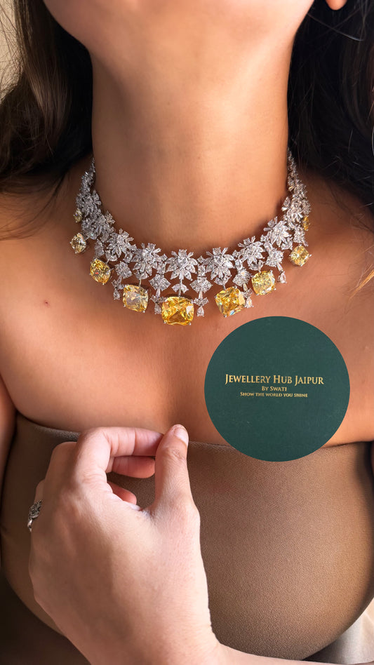 Citrine cz diamond floral design cocktail choker set