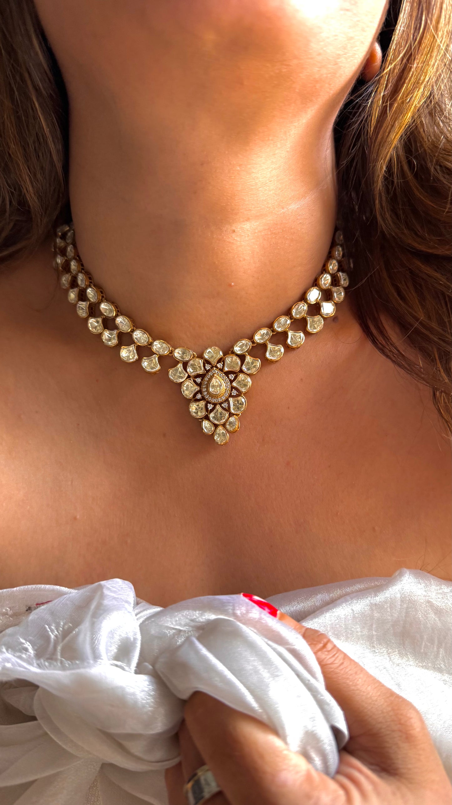 Real Moissanite peeli polki collar necklace