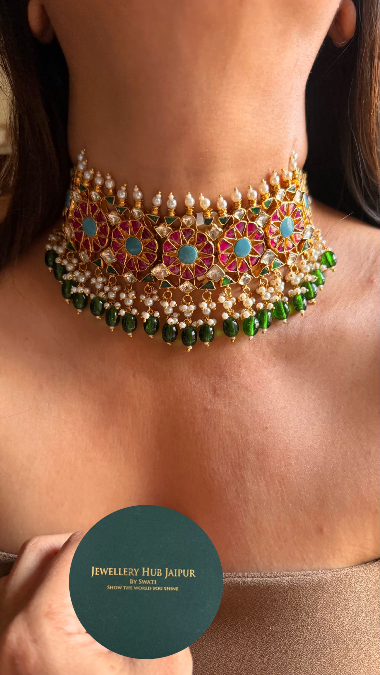 Firoza in ruby floral paachi kundan handmade choker