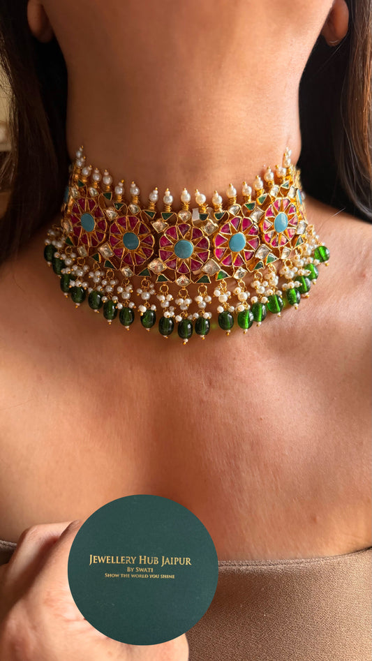 Firoza in ruby floral paachi kundan handmade choker