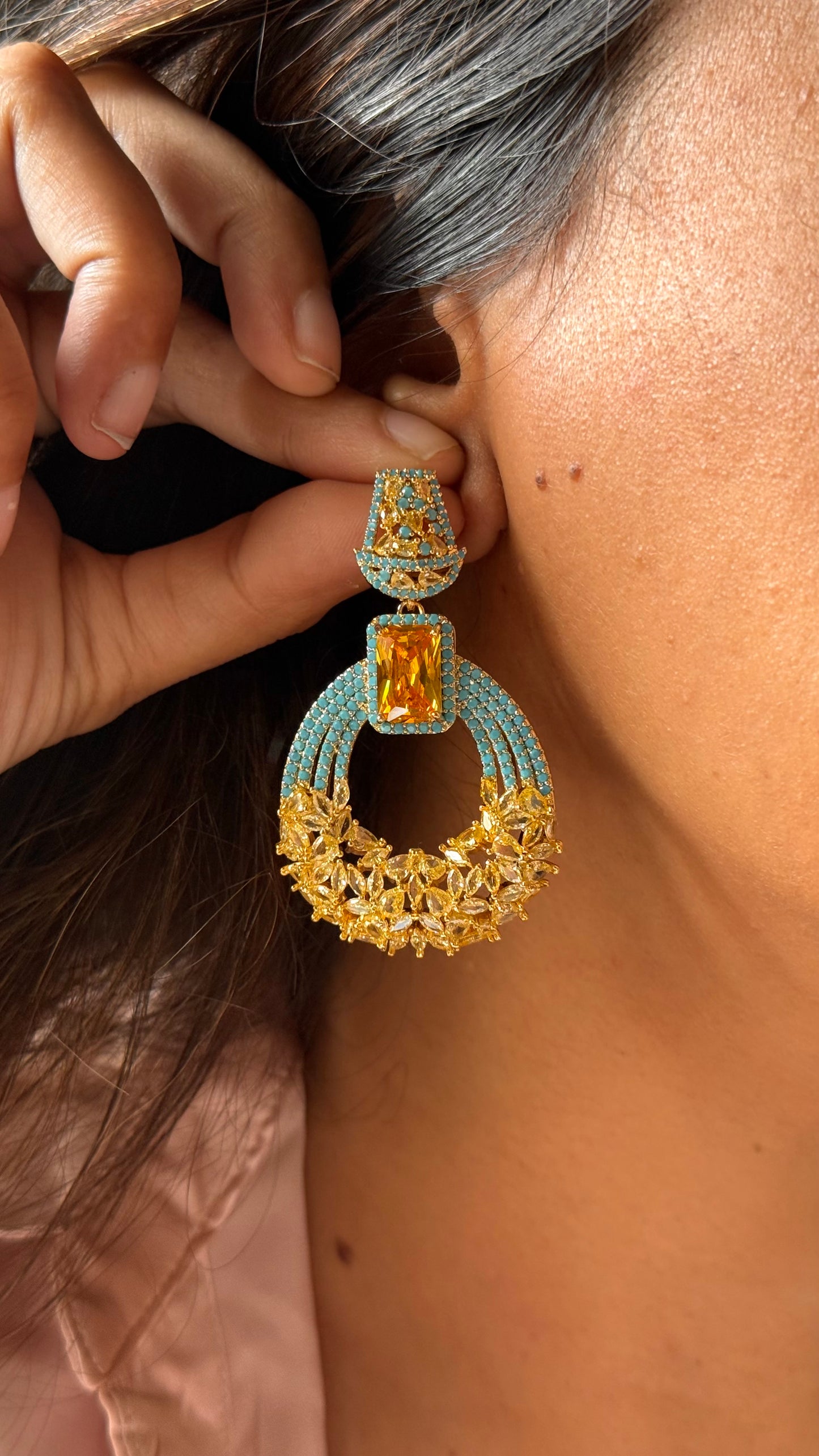 Aqua topaz Statement Earrings