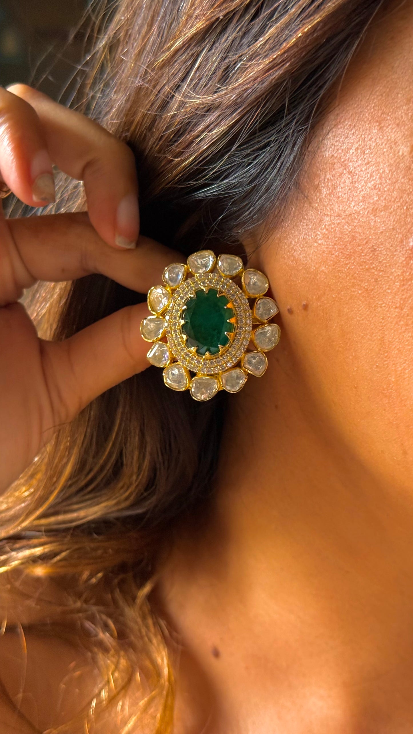Emerald real Moissanite studs