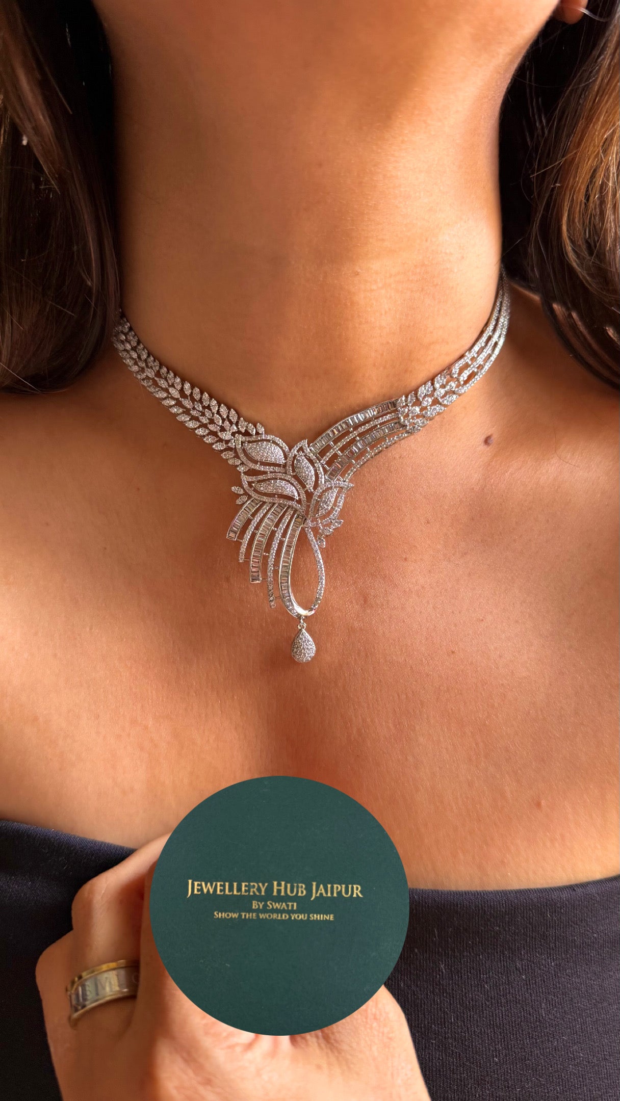 Galaxy glow crystal drape Necklace