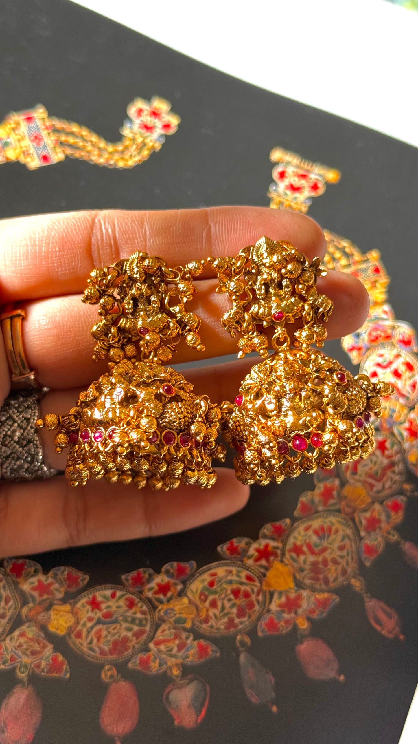 gold ruby temple Jhumka