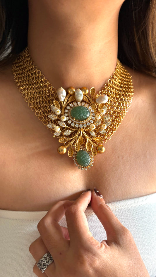 Sabhyasachi inspired mint doublet designer collar set