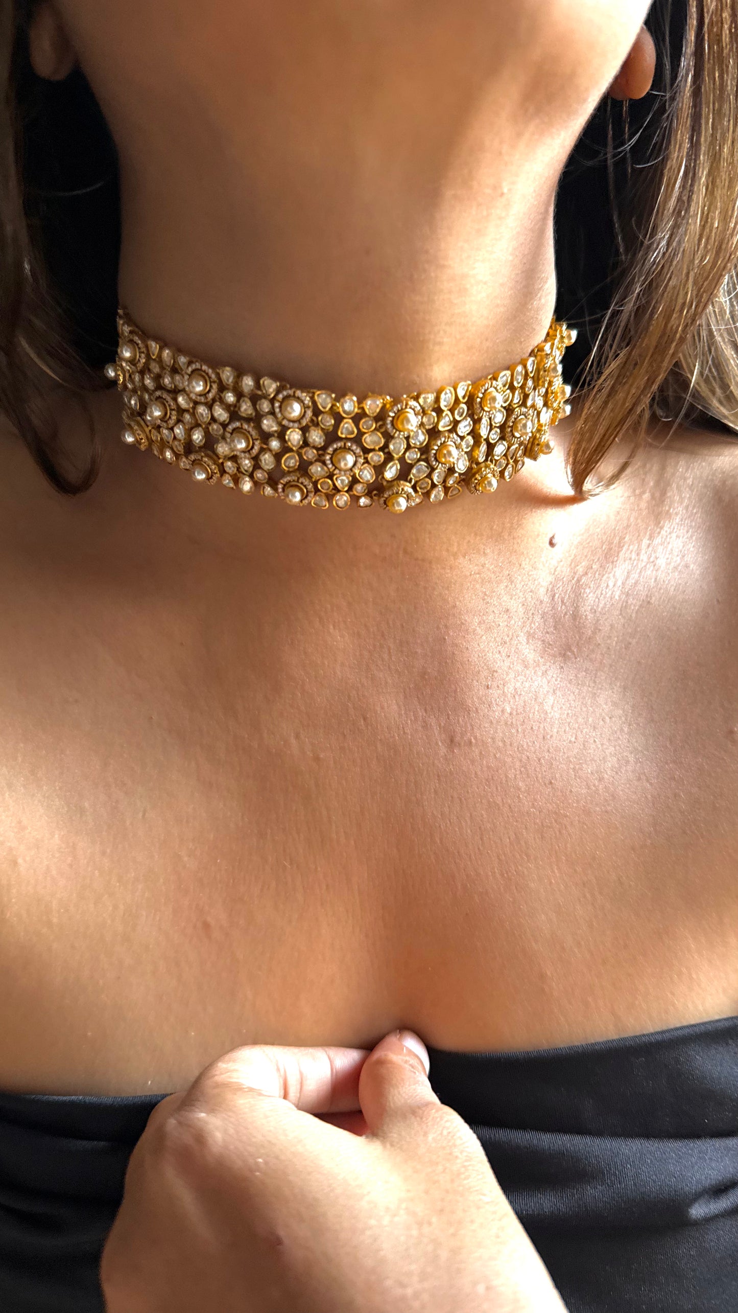 Pearl Real Lv Polki statement choker