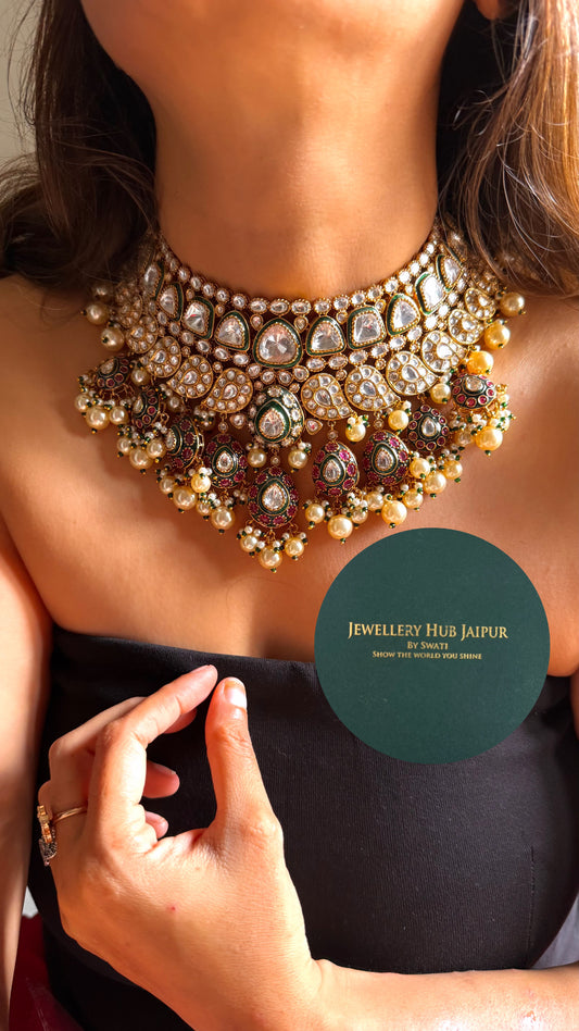Gaurangi Uncut polki meenakari pearl bridal necklace