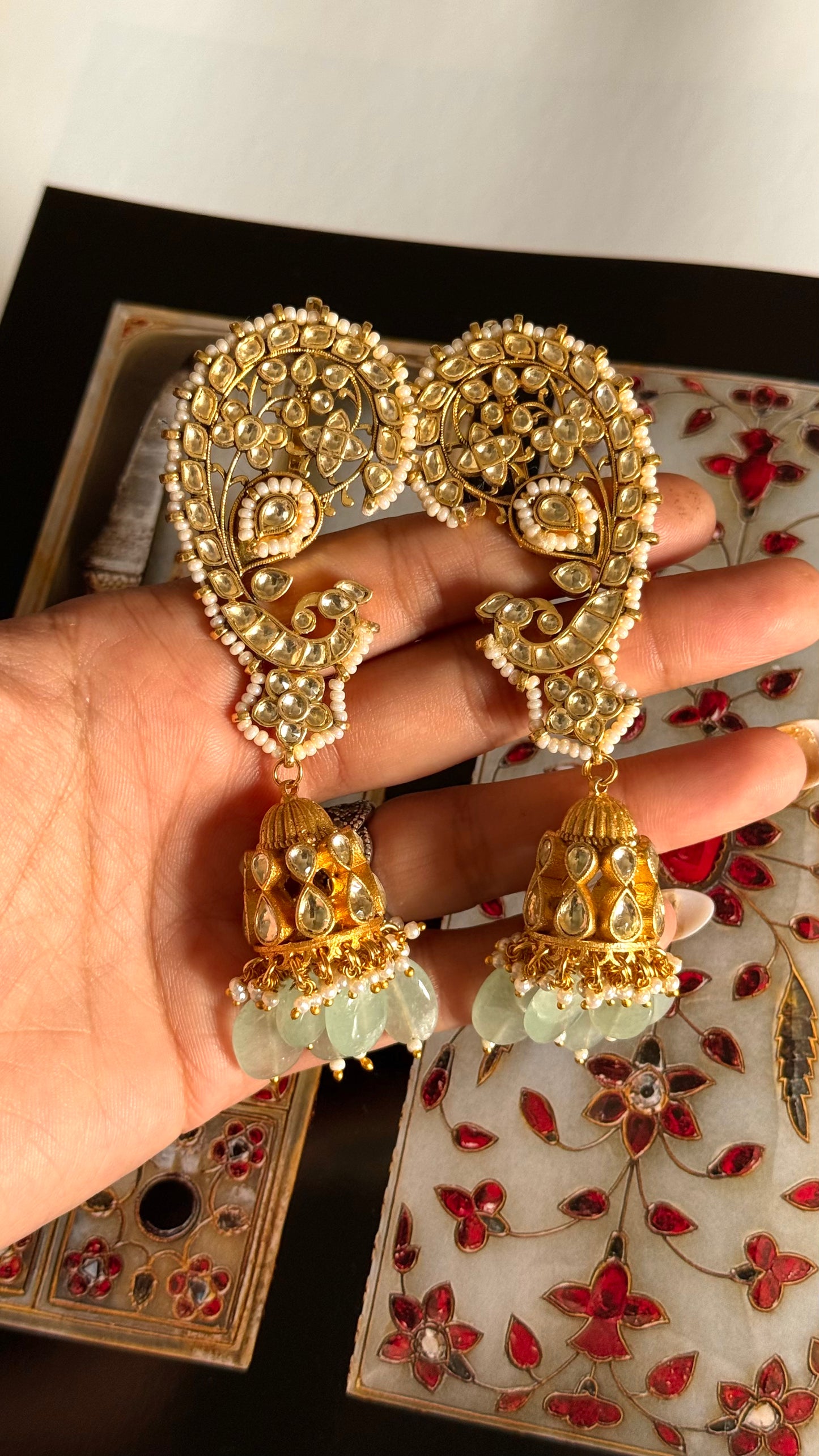 Paachi Rajwada style chandbali with ear cuff