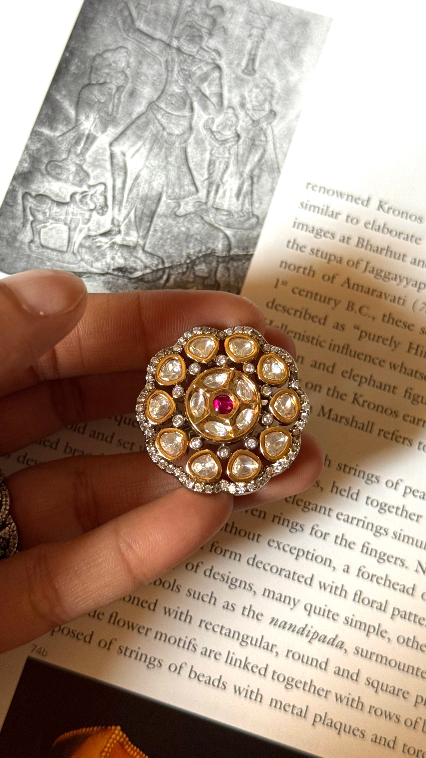 Rani pink moissanite polki adjustable ring