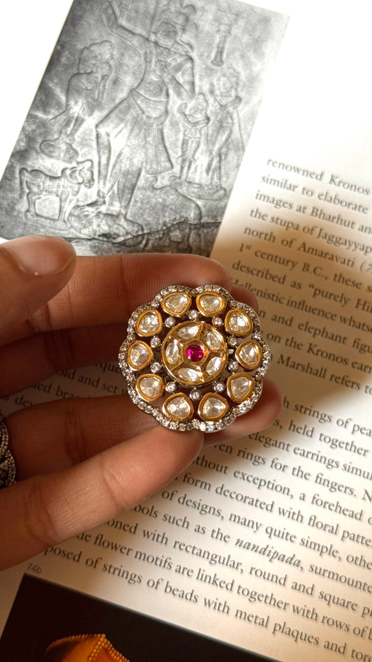 Rani pink moissanite polki adjustable ring