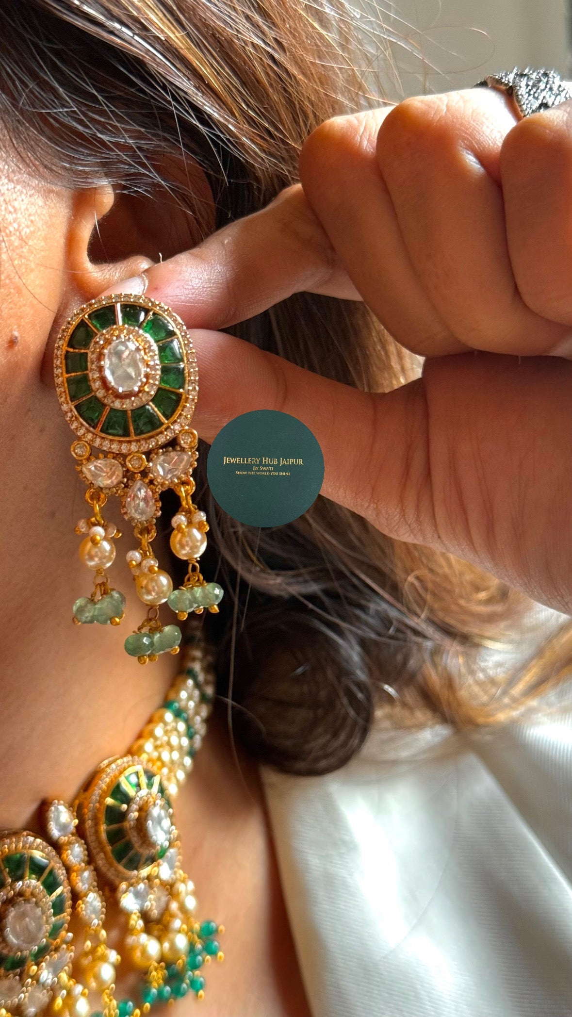 Emerald katdana moissanite polki bridal combo Necklace