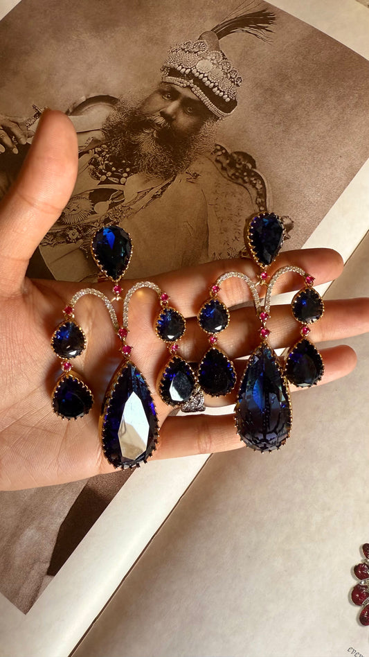 Sabhyasachi inspired sapphire & rani pink danglers