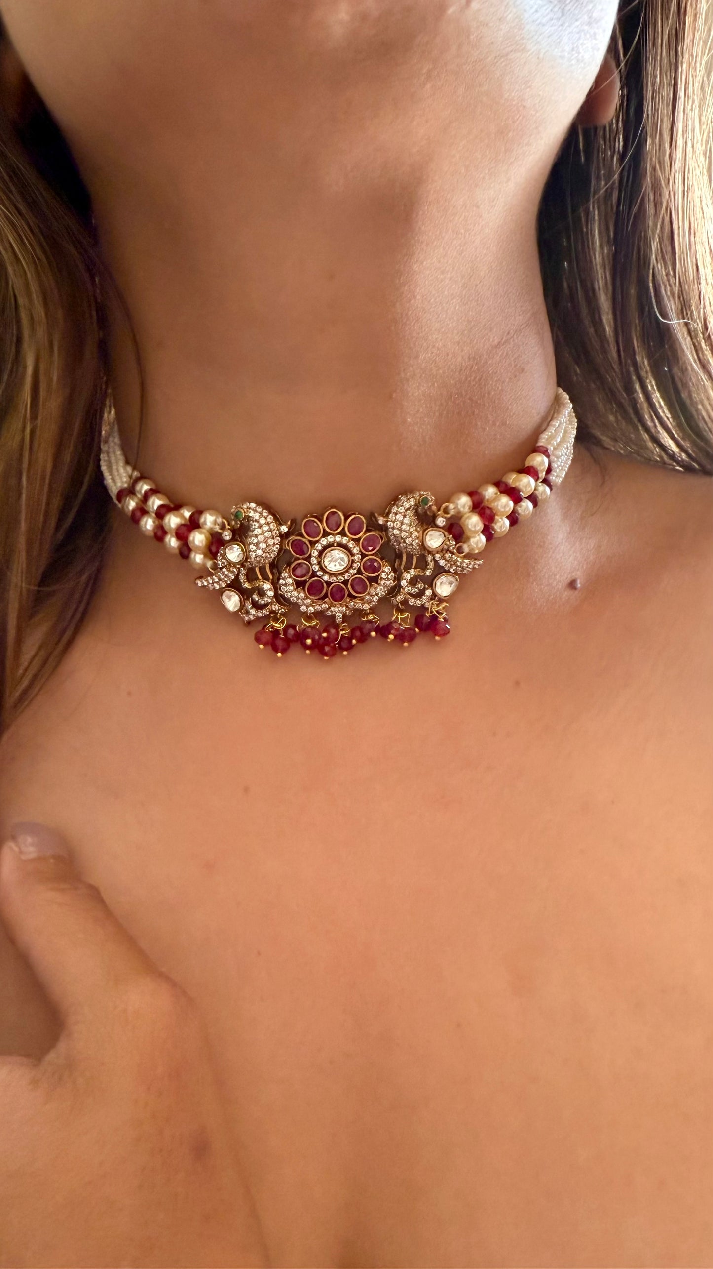 Morvya Ruby peacock thread choker