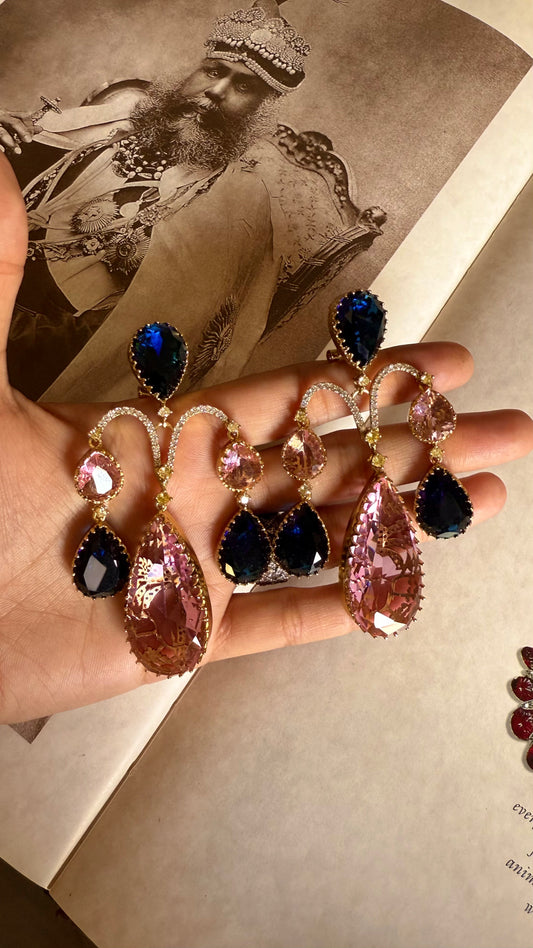 Sabhyasachi inspired sapphire & rose quartz danglers