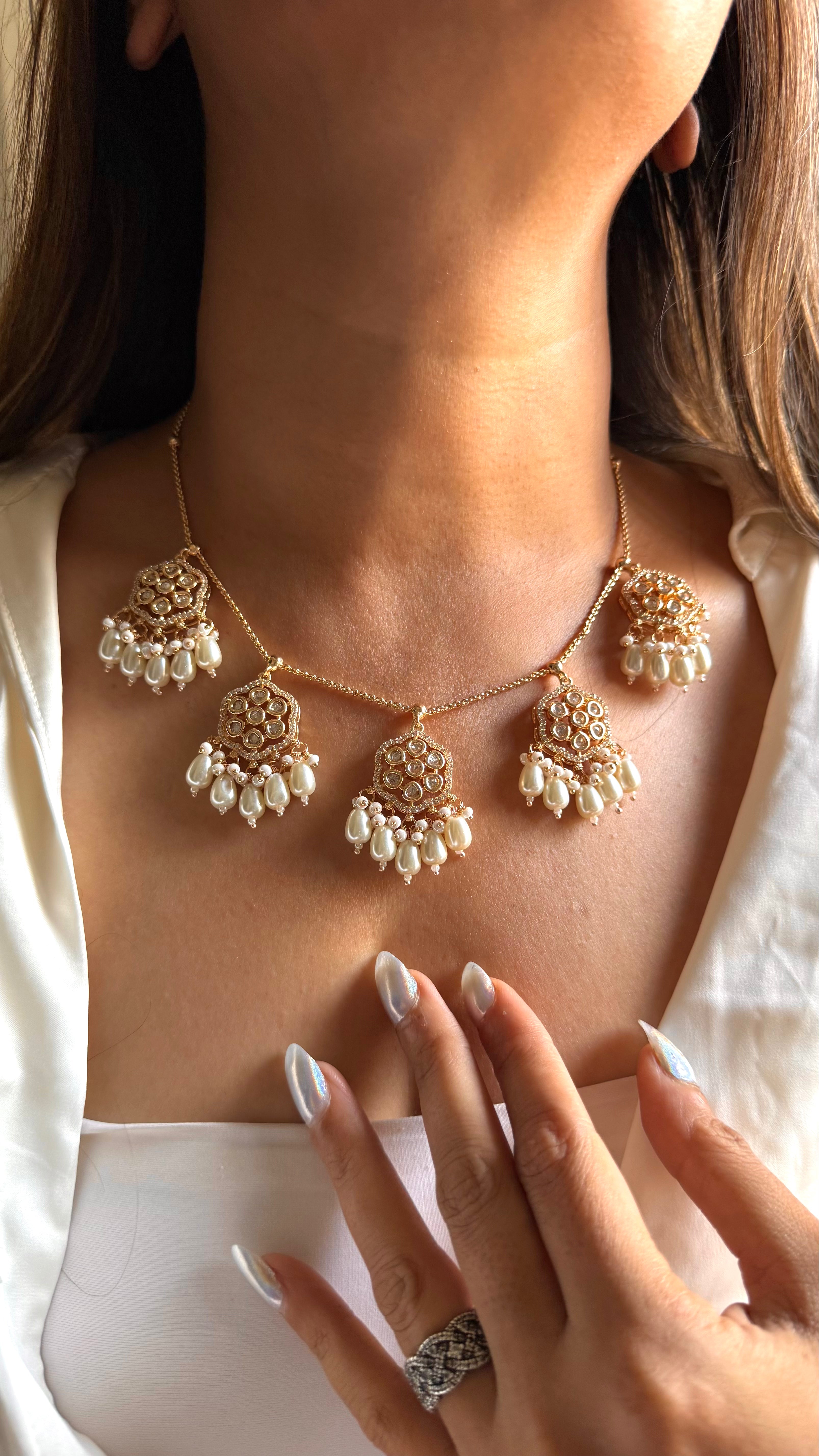 Moissanite pearl drop minimal set