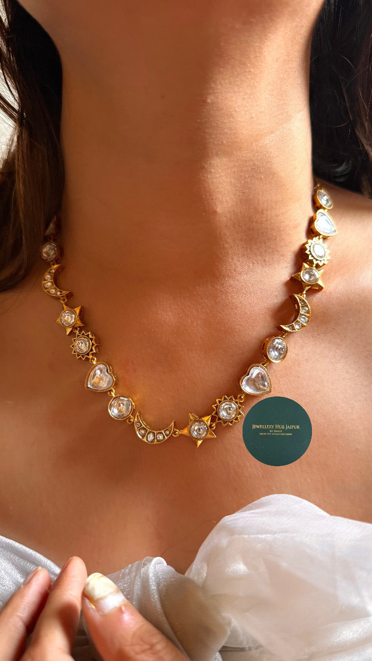 Moissanite polki designed stars & moon set
