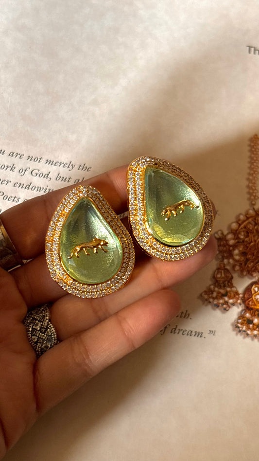 Mint designer leopard Studs