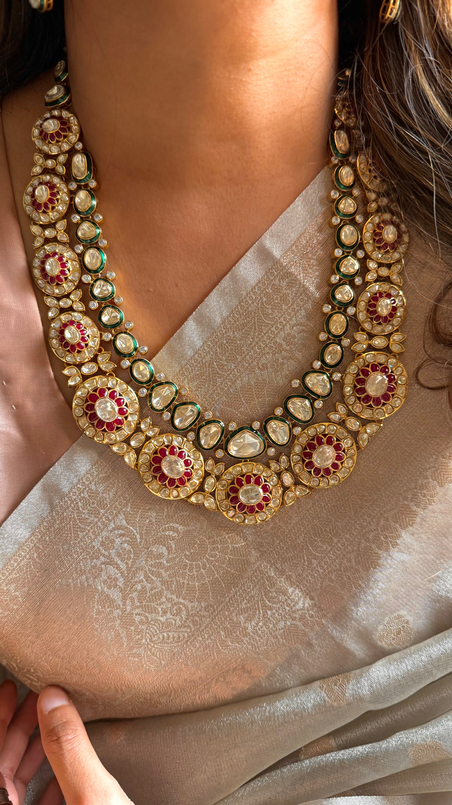 Peeli Polki Meenakari necklace with ruby takkar work