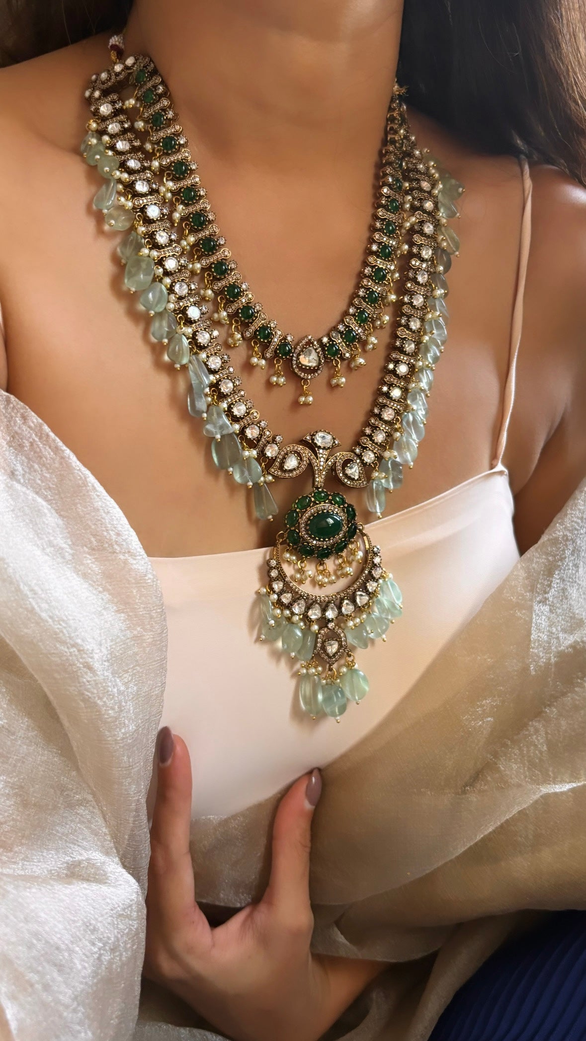 Emerald Moissanite rani haar (will be made on order in 5 to 6 days)