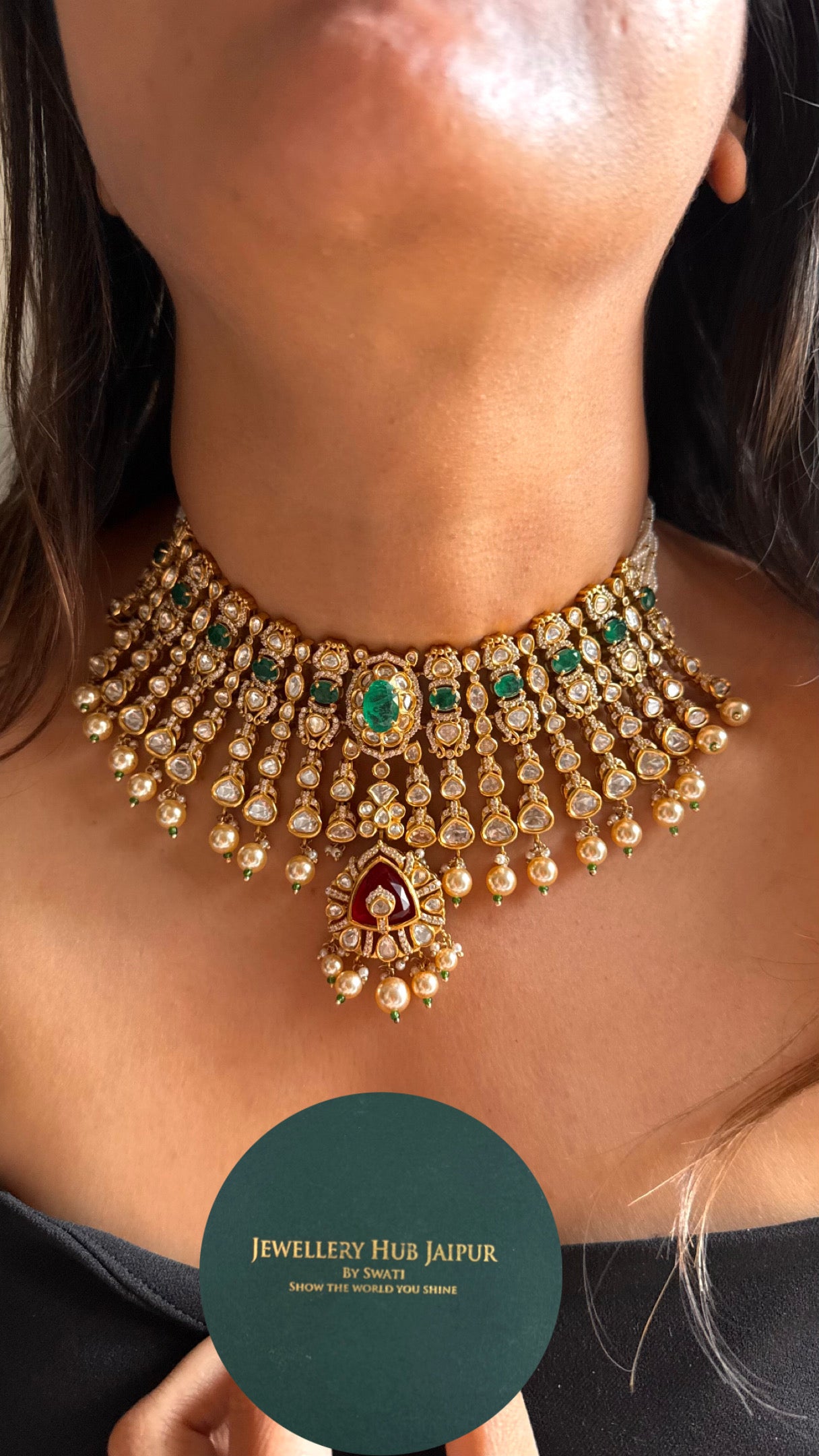 Ruby with emerald doublets  bridal Necklace