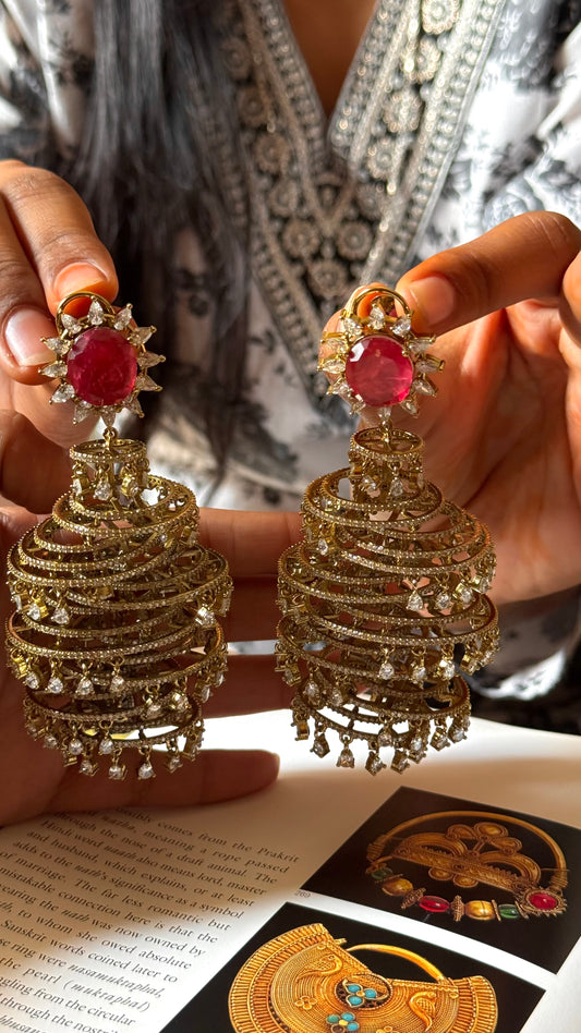 Ruby rain drop designer cocktail danglers