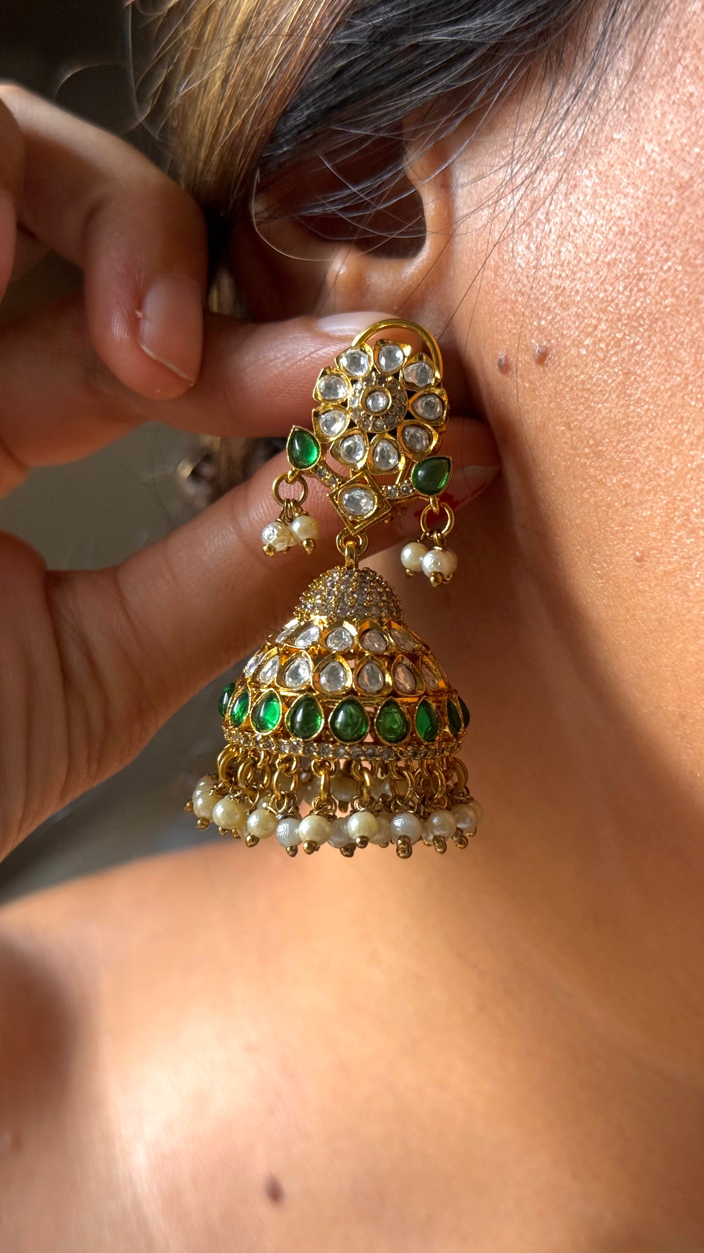 Emerald doublet & ruby polki work necklace