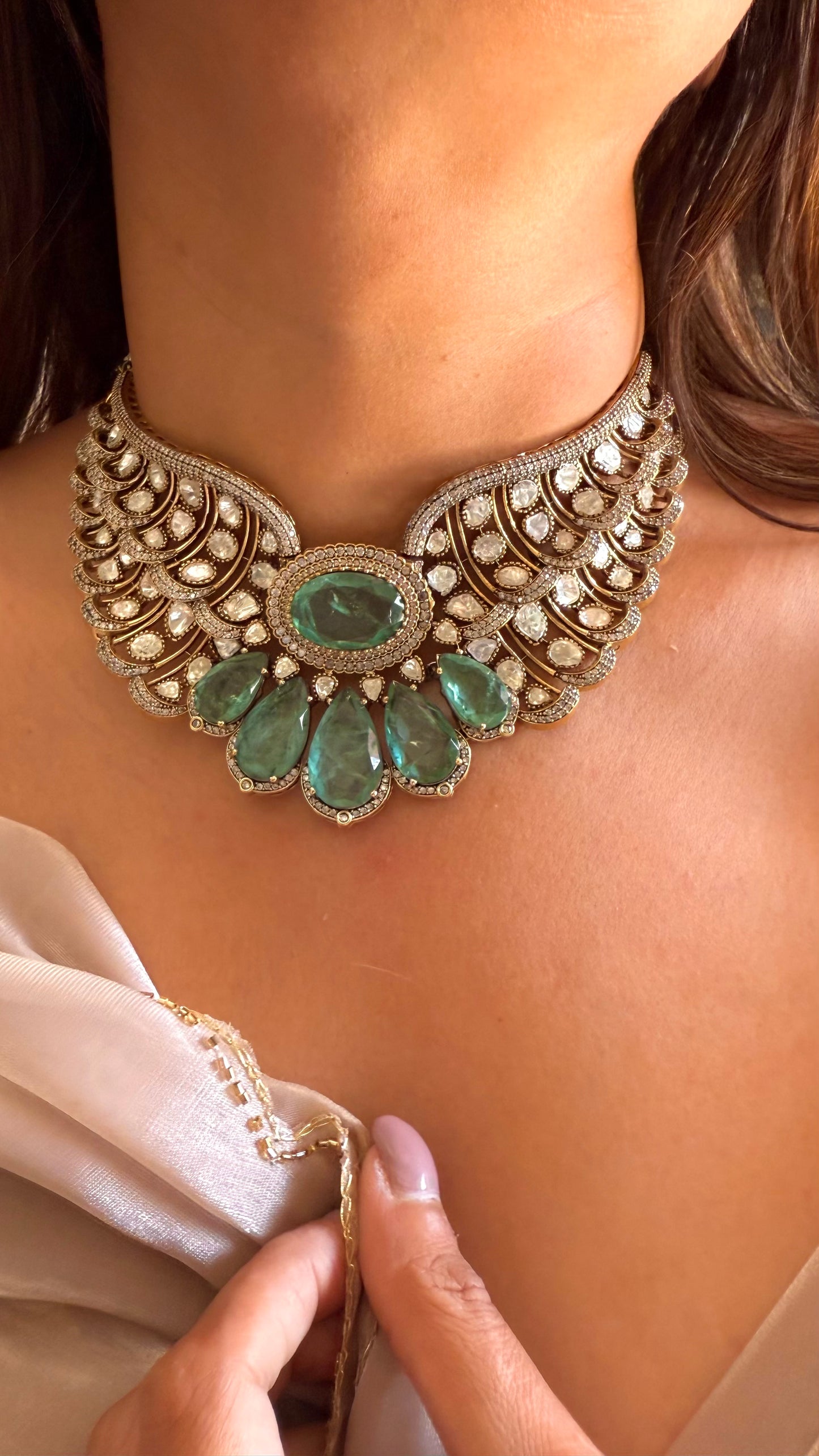 Kanakvaani Mint moissanite designer choker necklace set