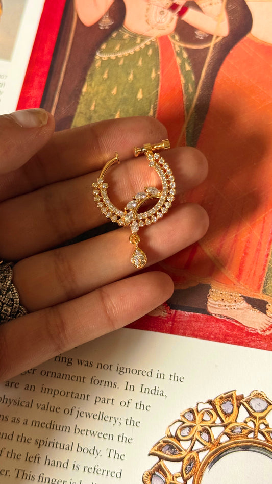 Designer cz diamond nath (gold)